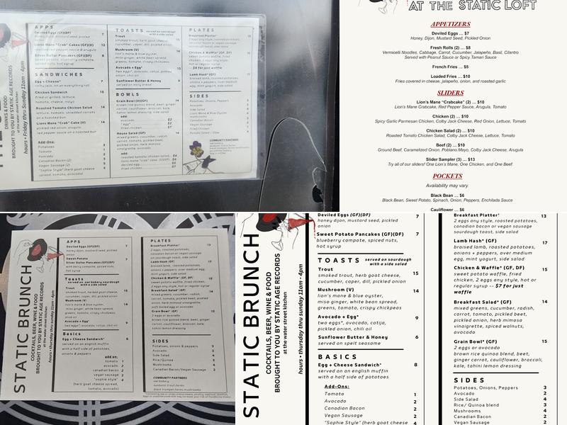 The Static Loft Menu