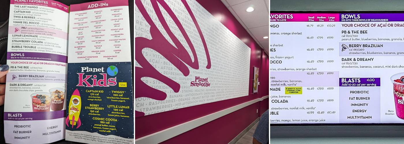 Planet Smoothie Menu