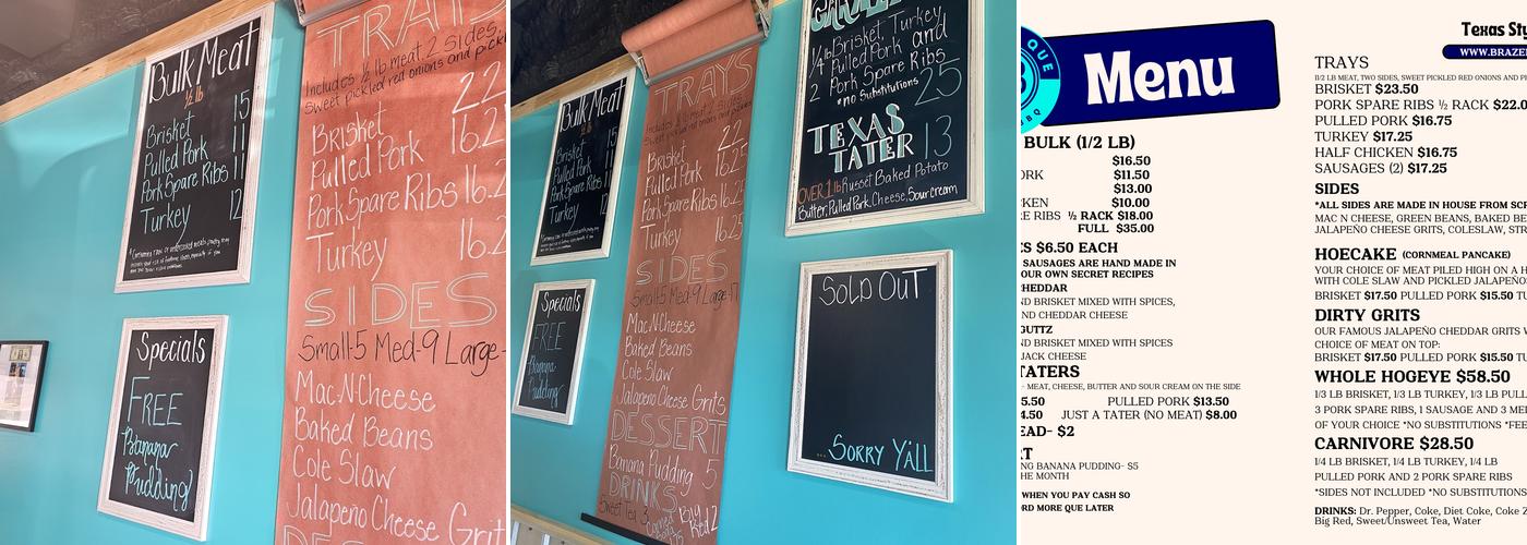 BrazenQue Menu