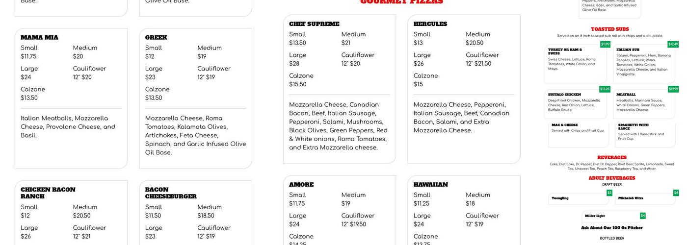 Pizza by the Chef @ The Lake Menu