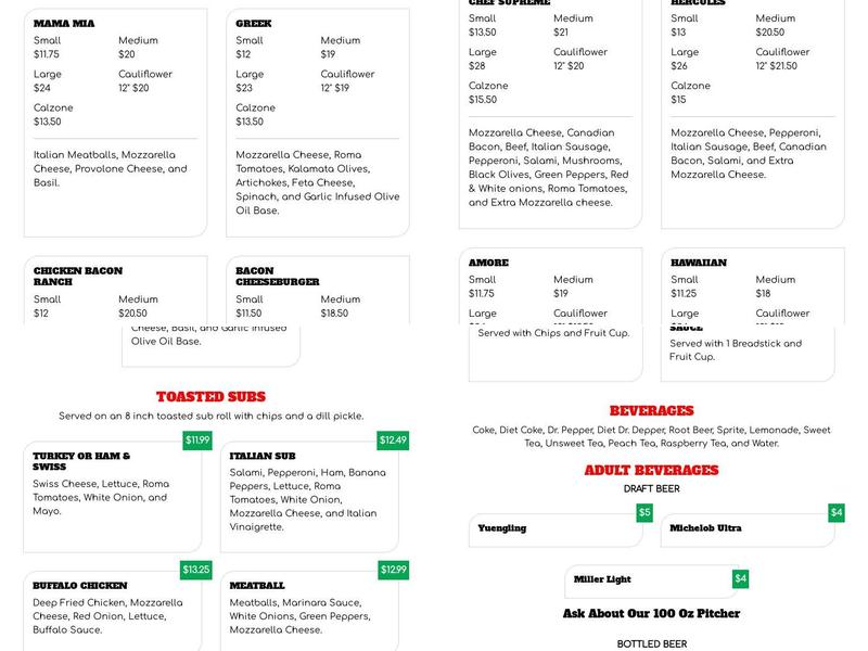 Pizza by the Chef @ The Lake Menu