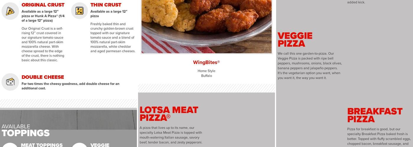 Hunt Brothers Pizza Menu