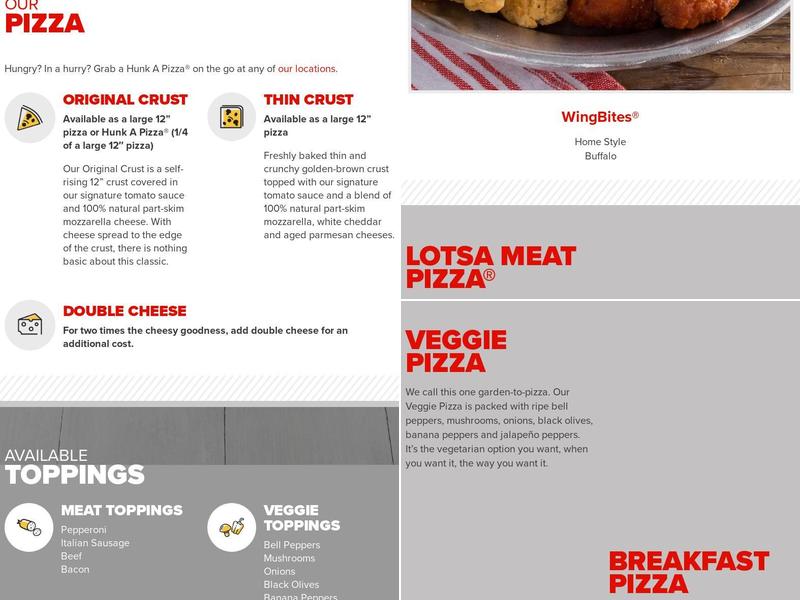 Hunt Brothers Pizza Menu