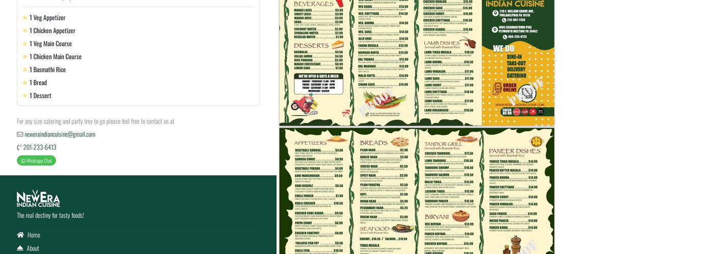 New Era Indian Cuisine,Plymouth meeting Menu