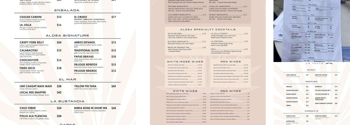 Aldea Restaurant Menu