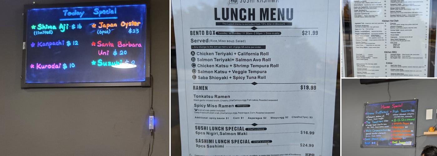 Sushi Kashiwa Menu