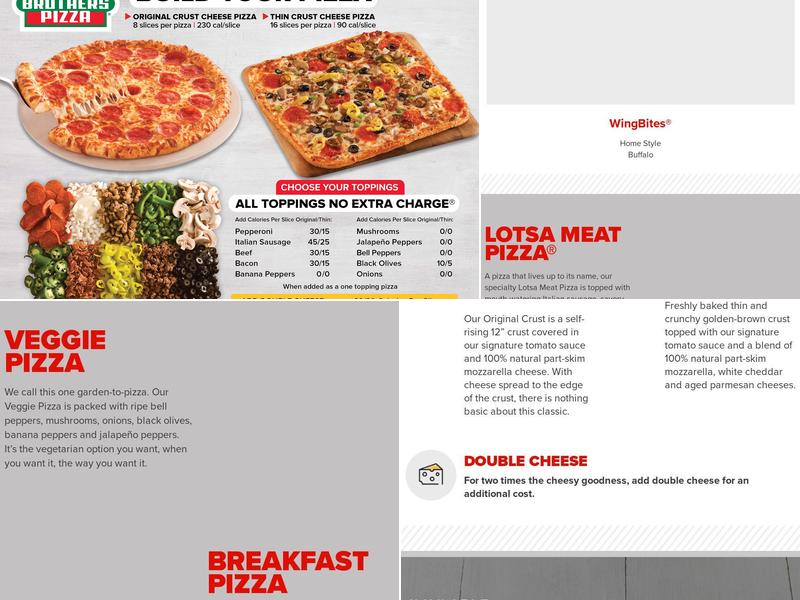 Hunt Brothers Pizza Menu
