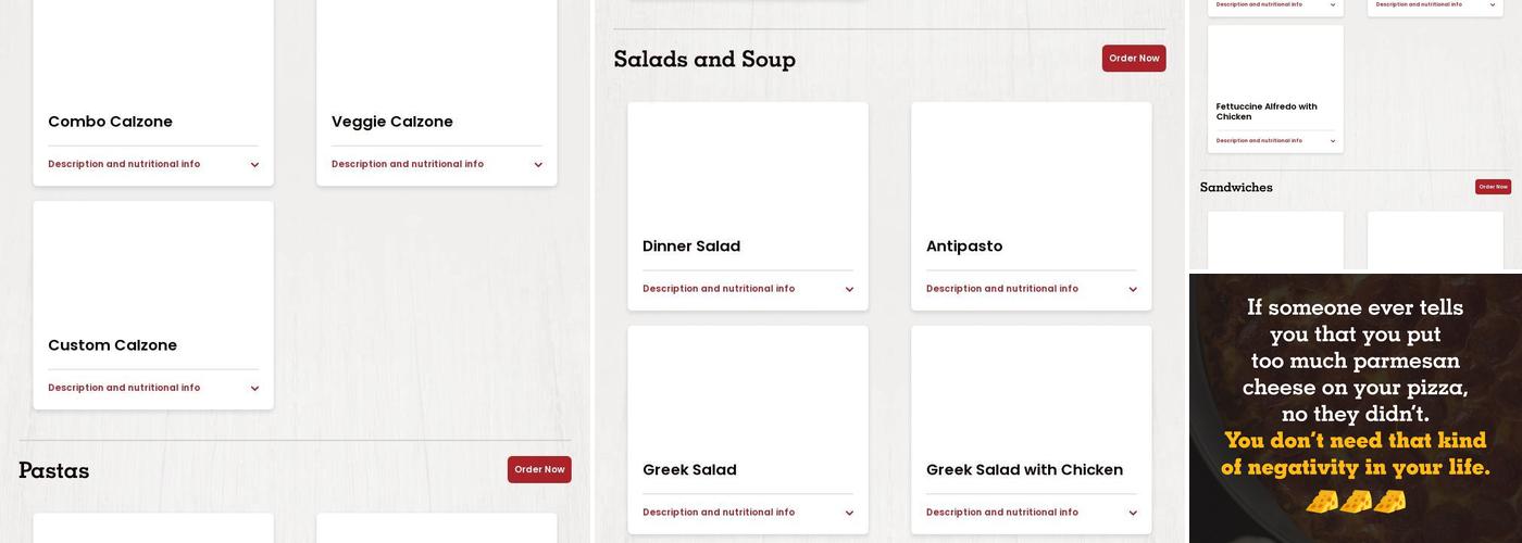 Pizza Factory Menu