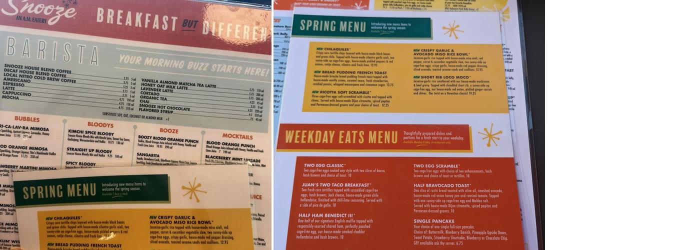 Snooze, an A.M. Eatery Menu