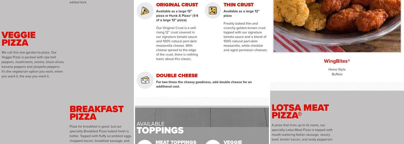 Hunt Brothers Pizza Menu