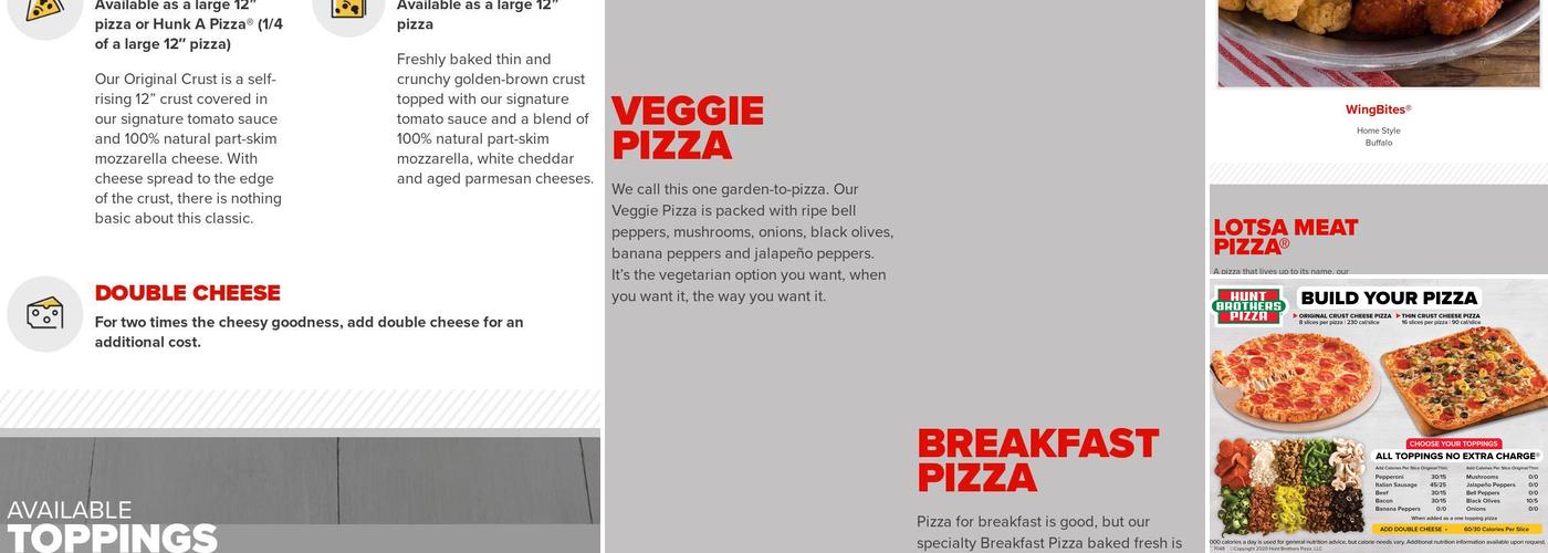 Hunt Brothers Pizza Menu