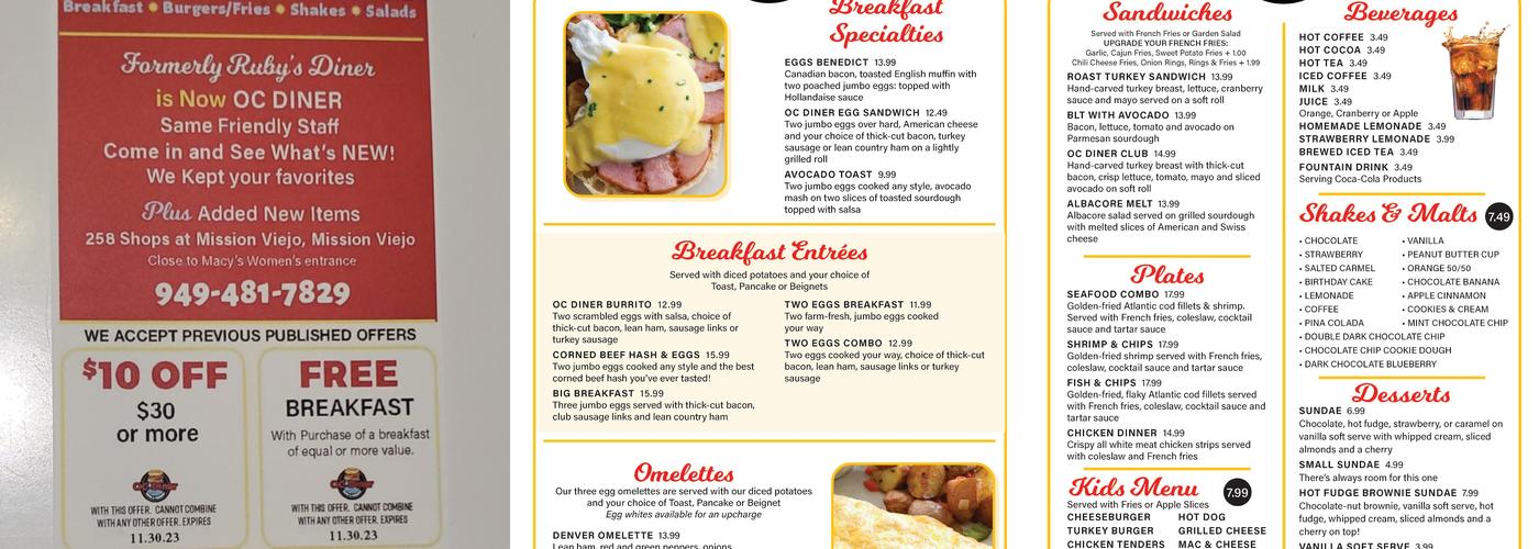OC DINER Menu