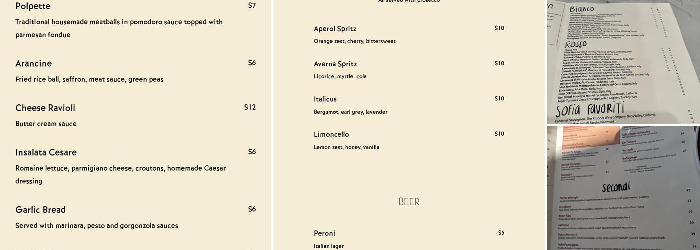 Trattoria da Sofia Menu