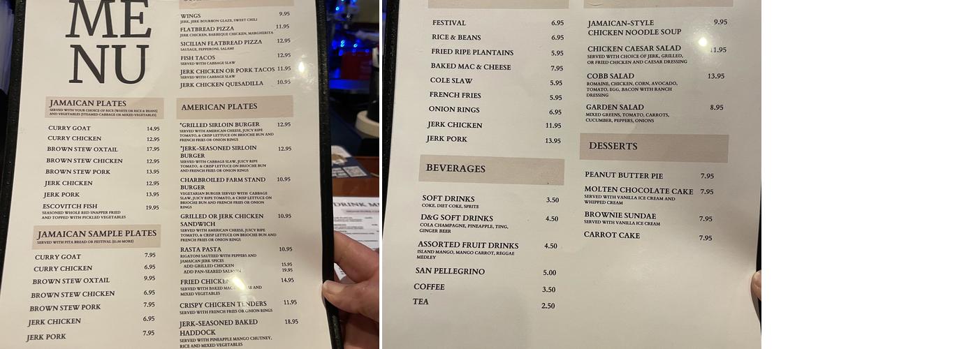 Flame Jamaican Cuisine Menu