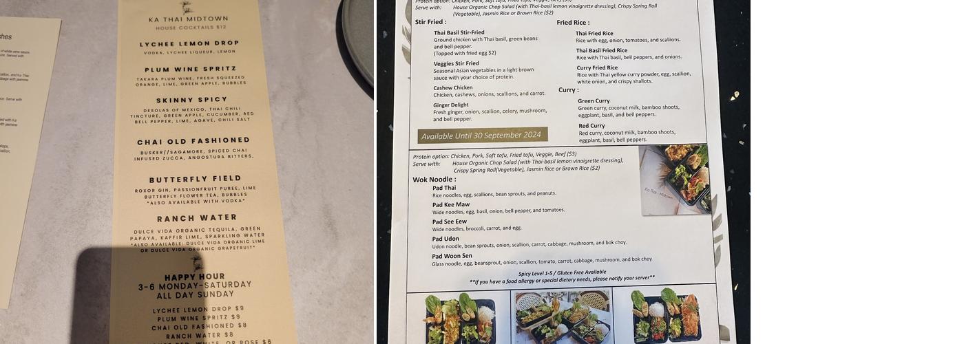 Ka Thai Midtown Menu