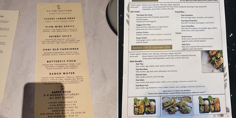 Ka Thai Midtown Menu