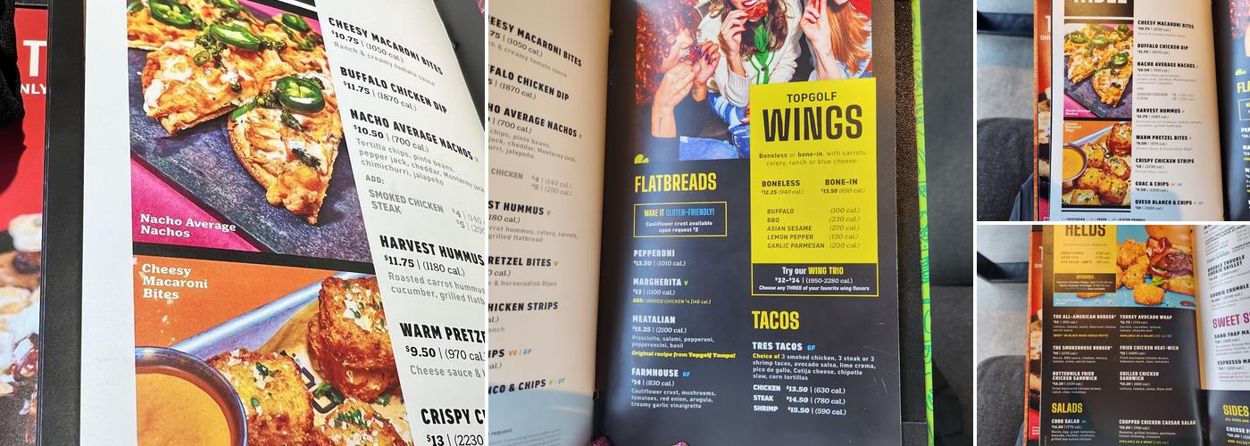 Topgolf Menu