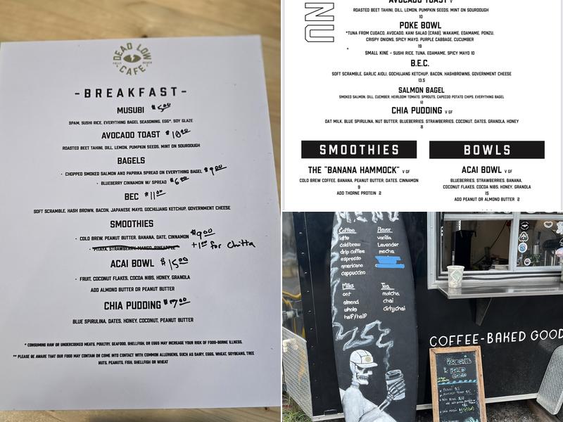 Dead Low Cafe Menu