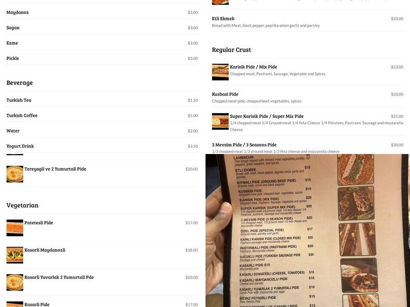 Yorem Pide Menu
