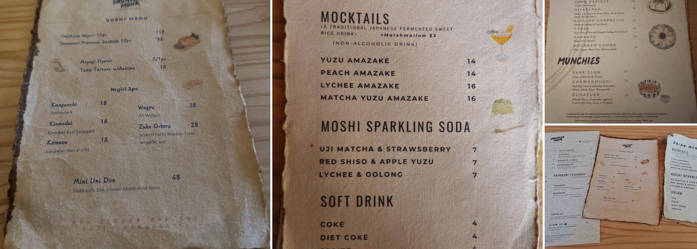 Drunken Monk Menu