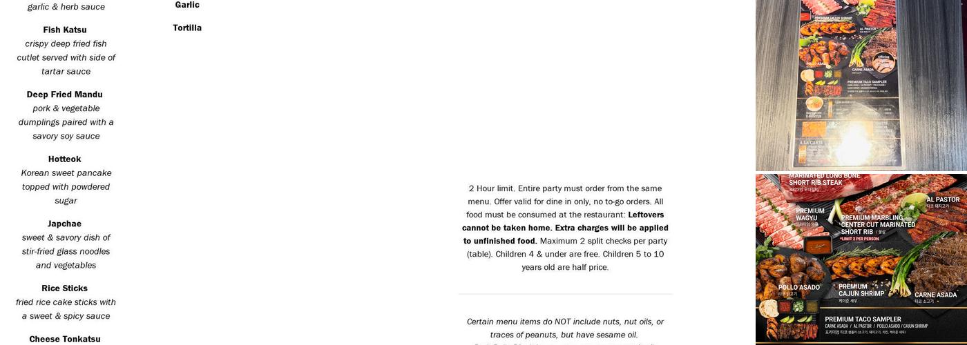 Gen Korean BBQ House Menu