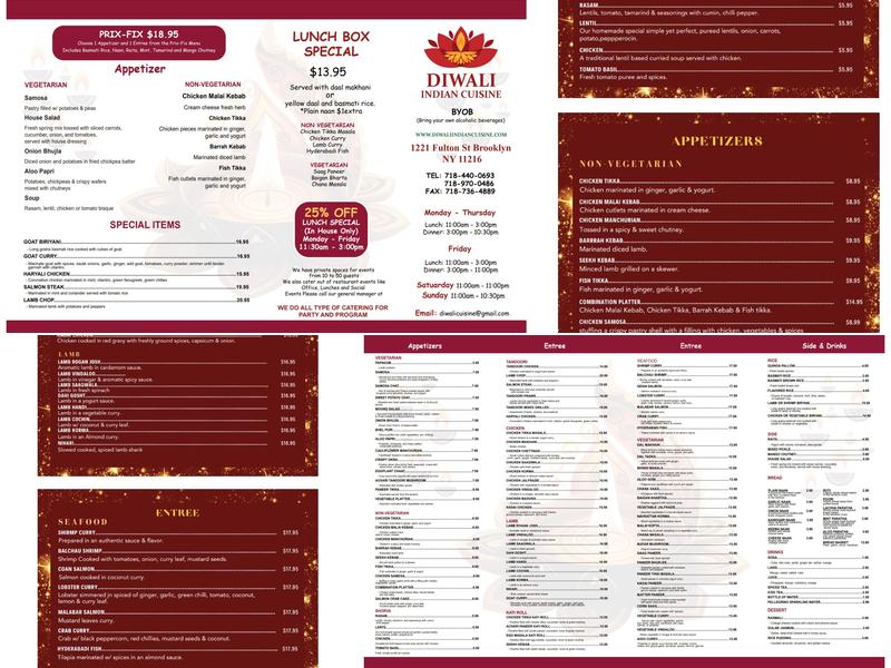Diwali Indian Cuisine Menu