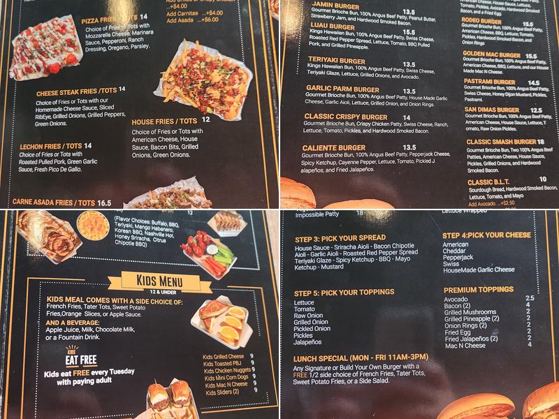 San Dimas Burger Co. Menu