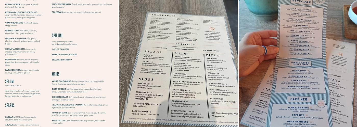 BOSA Coastal Italian Menu