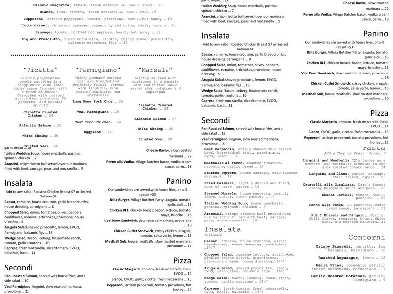 Cuoco Bello Menu