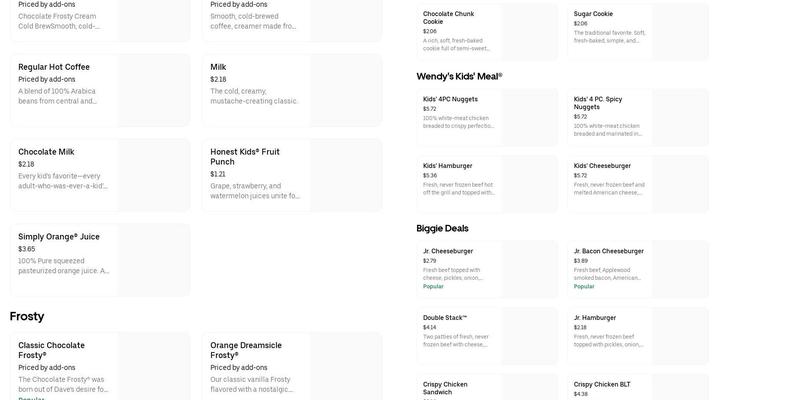 Wendy's Menu