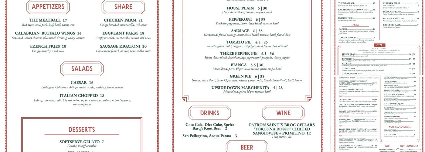 St. Pizza Menu