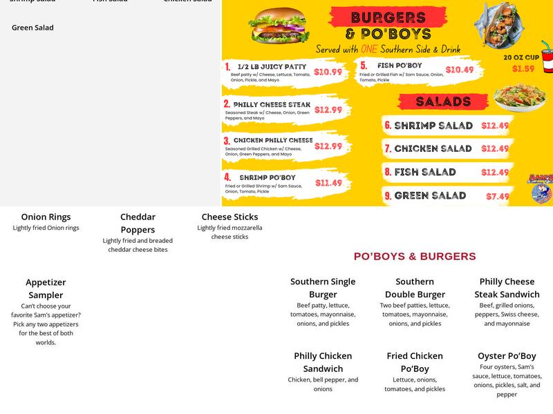 Sam's Southern Eatery Menu