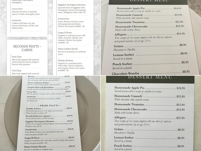 Rosa Cucina Italiana Menu