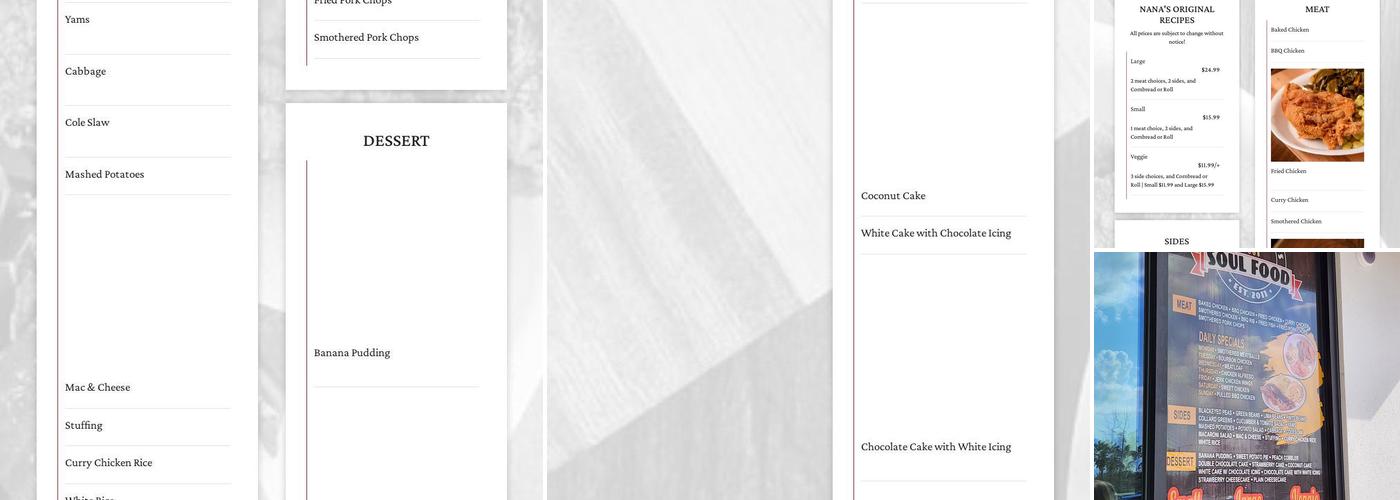 Nana Morrison's Soul Food Menu