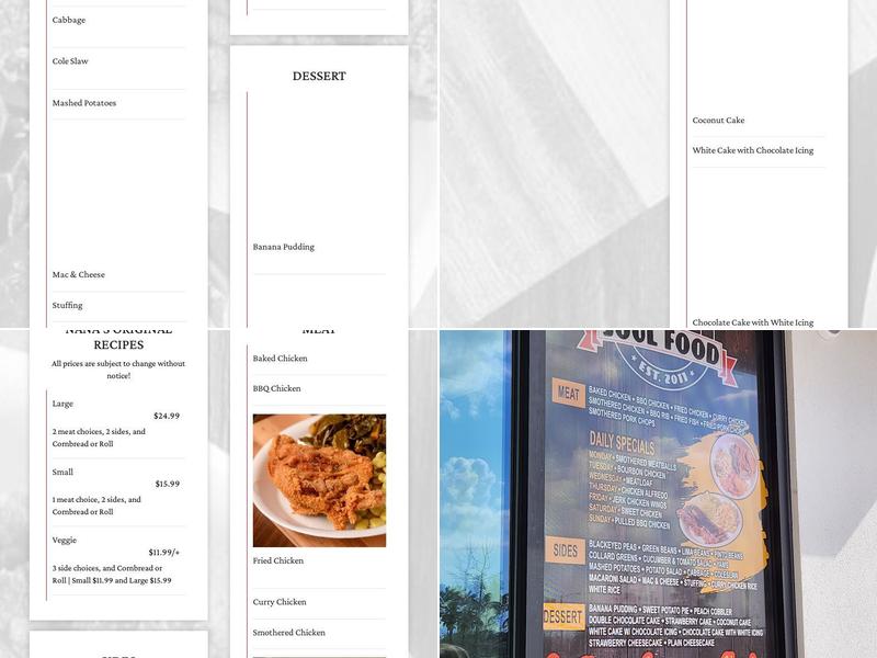 Nana Morrison's Soul Food Menu