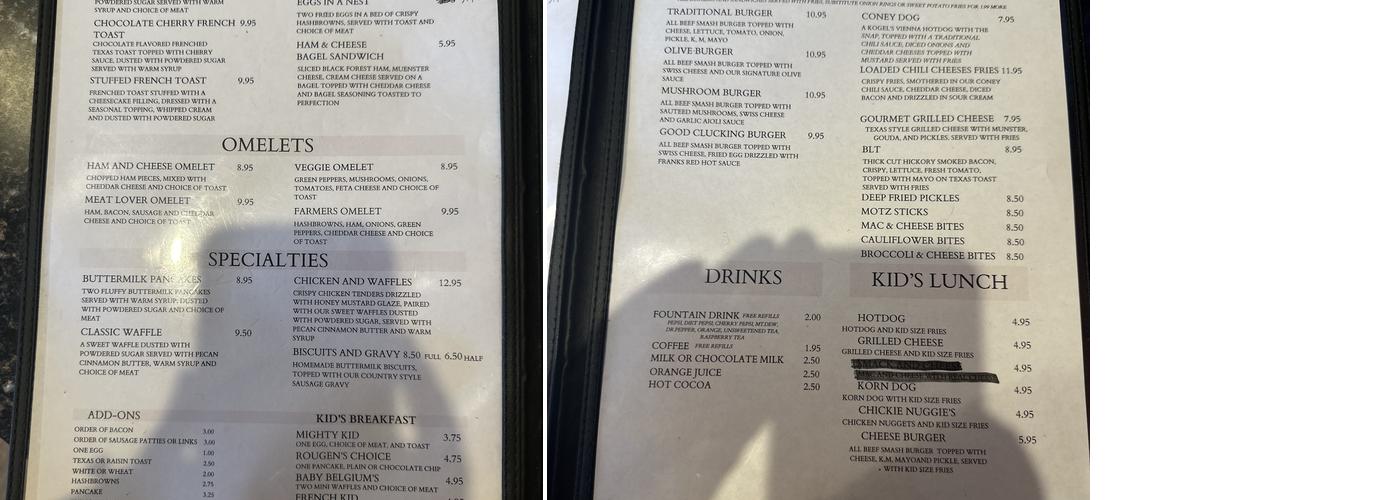 The Garage Diner Menu