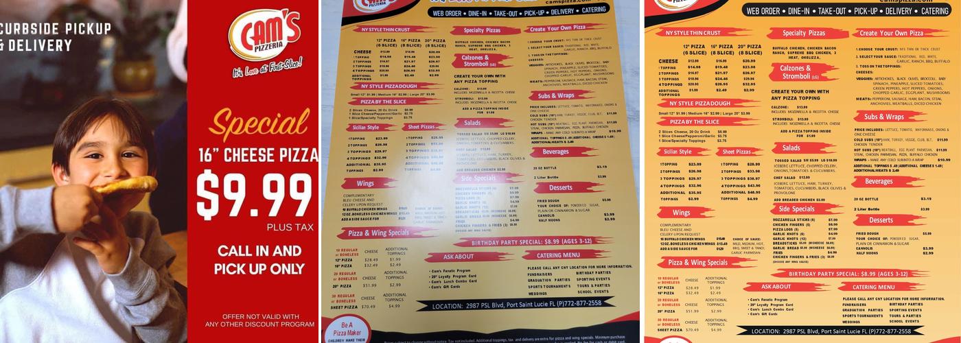 Cam's Pizzeria Menu