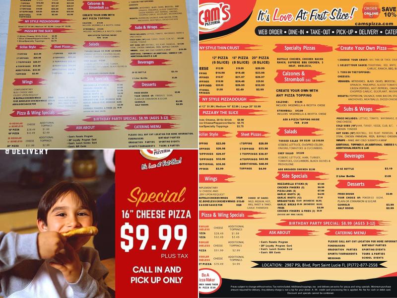 Cam's Pizzeria Menu