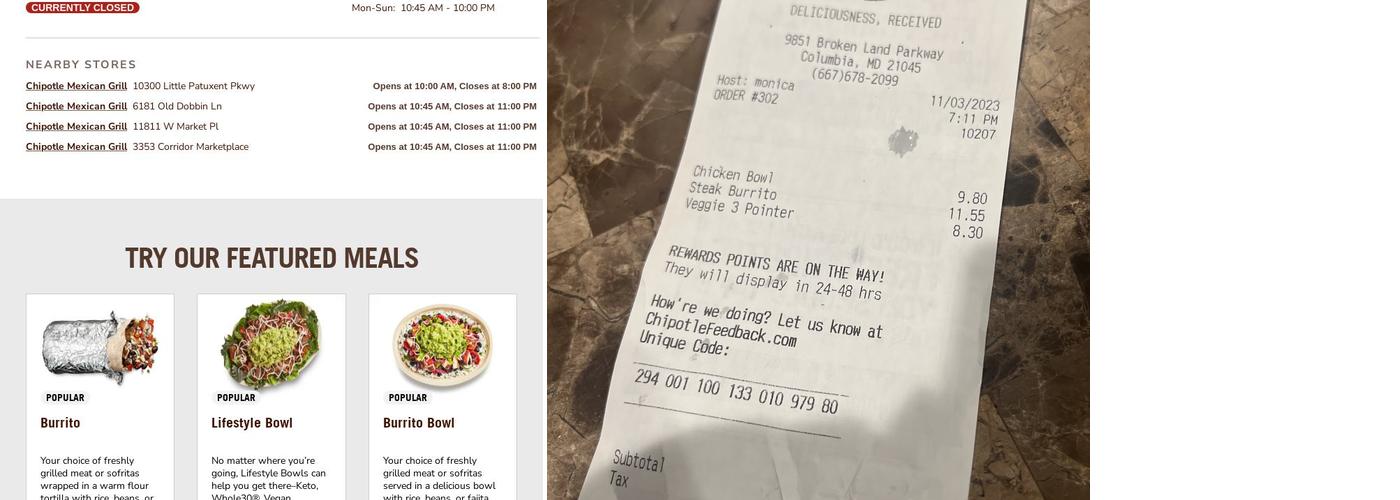 Chipotle Mexican Grill Menu