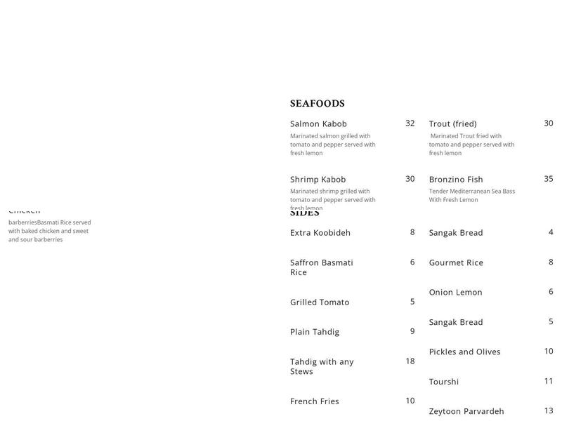 Shandiz Bistro Menu