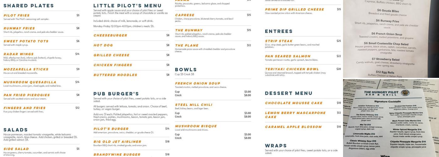 The Hungry Pilot Menu