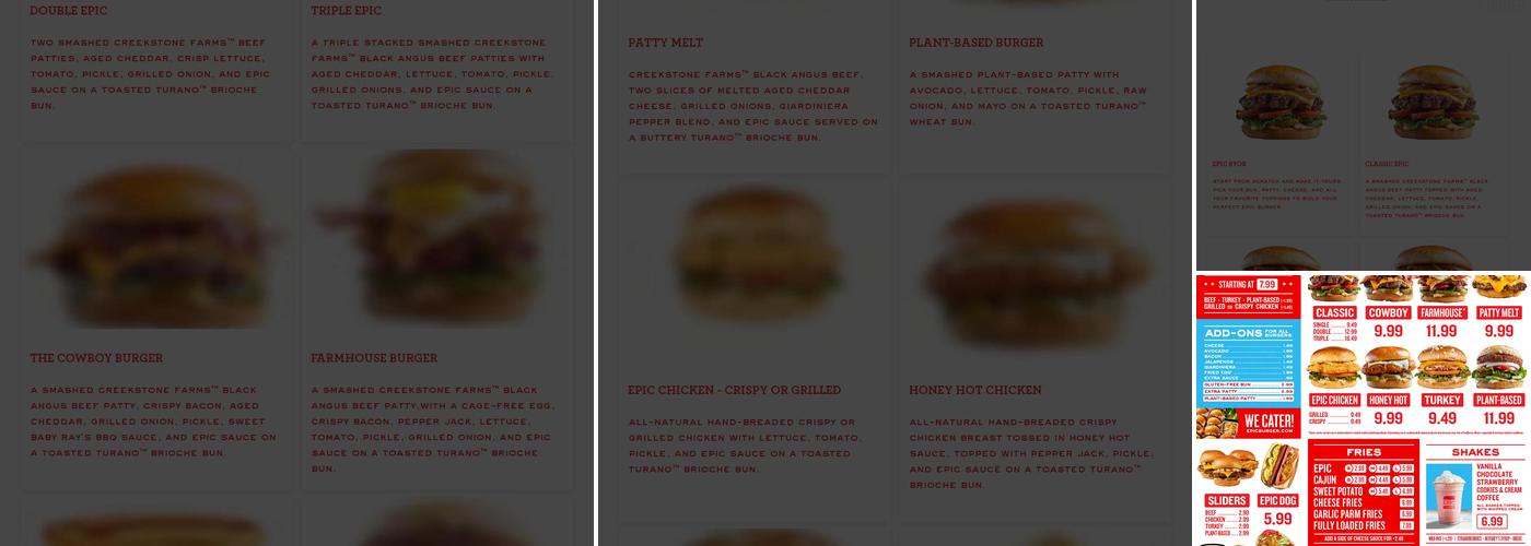 Epic Burger Menu