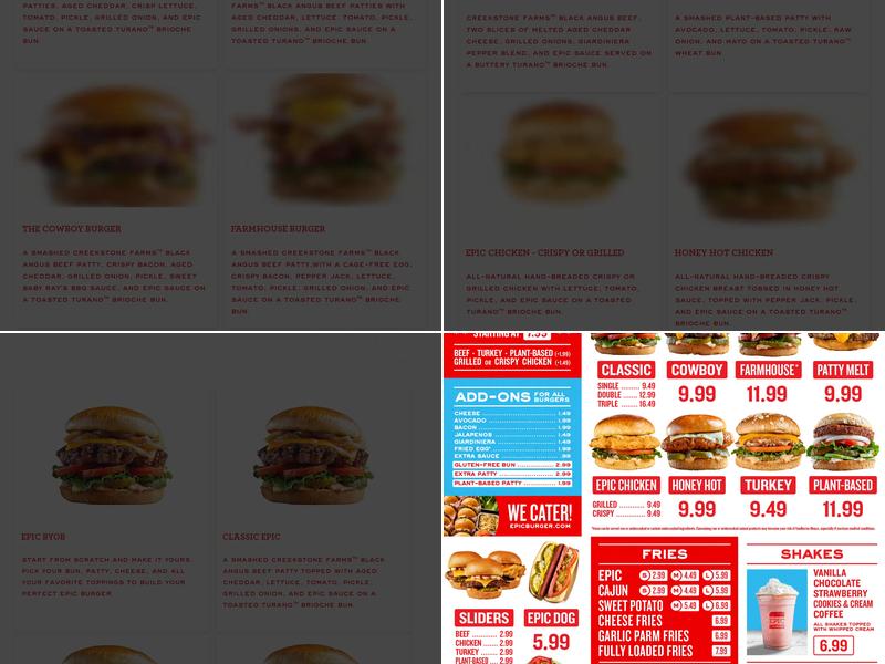 Epic Burger Menu