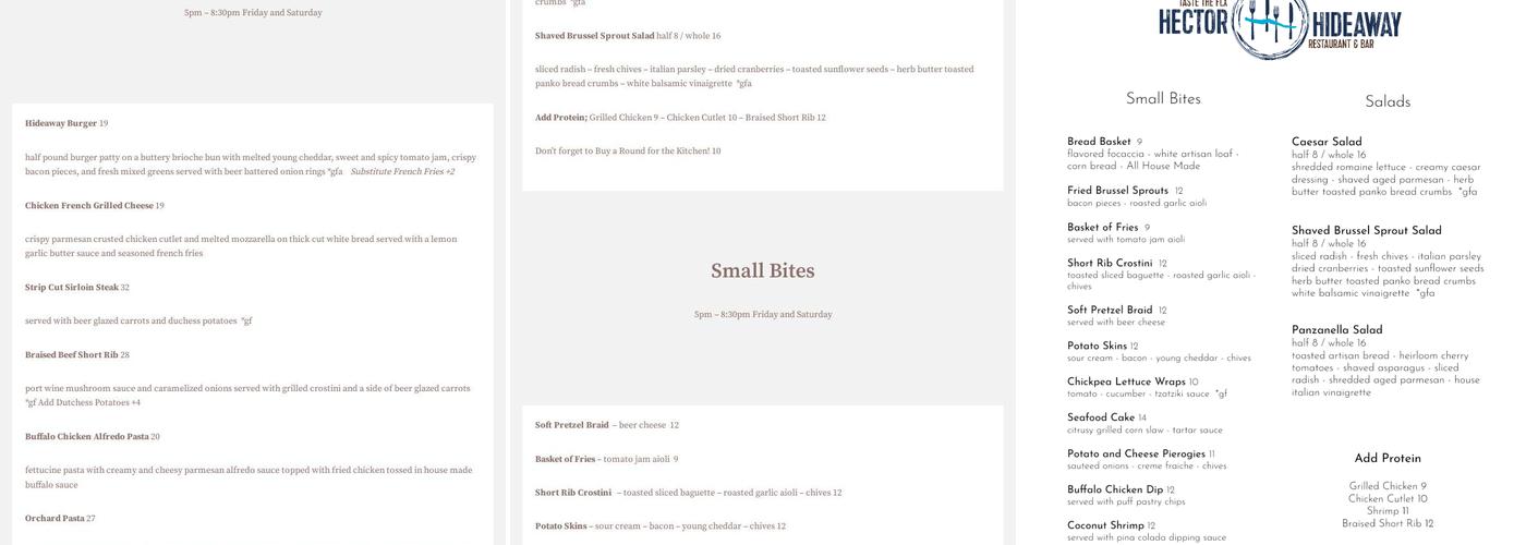 Hector Hideaway Menu