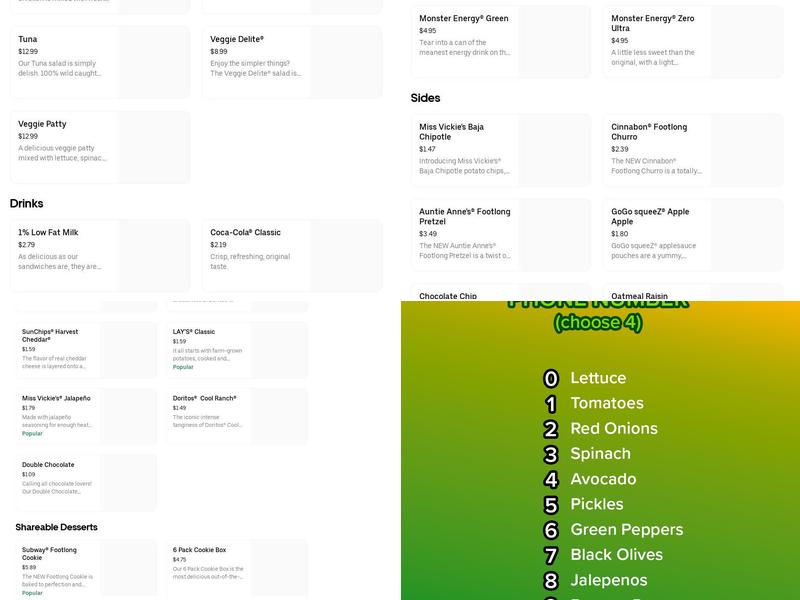 Subway Menu