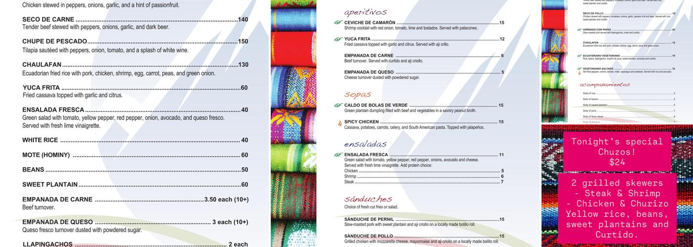 Chimborazo Menu