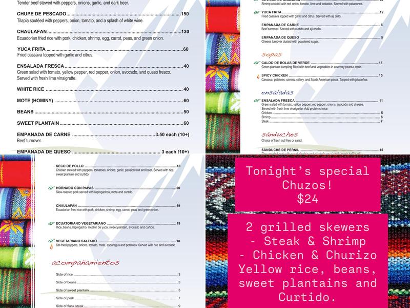 Chimborazo Menu