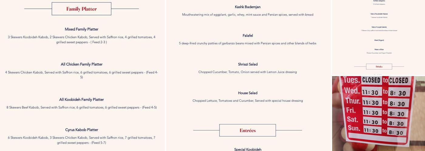 Cyrus Kabob Menu