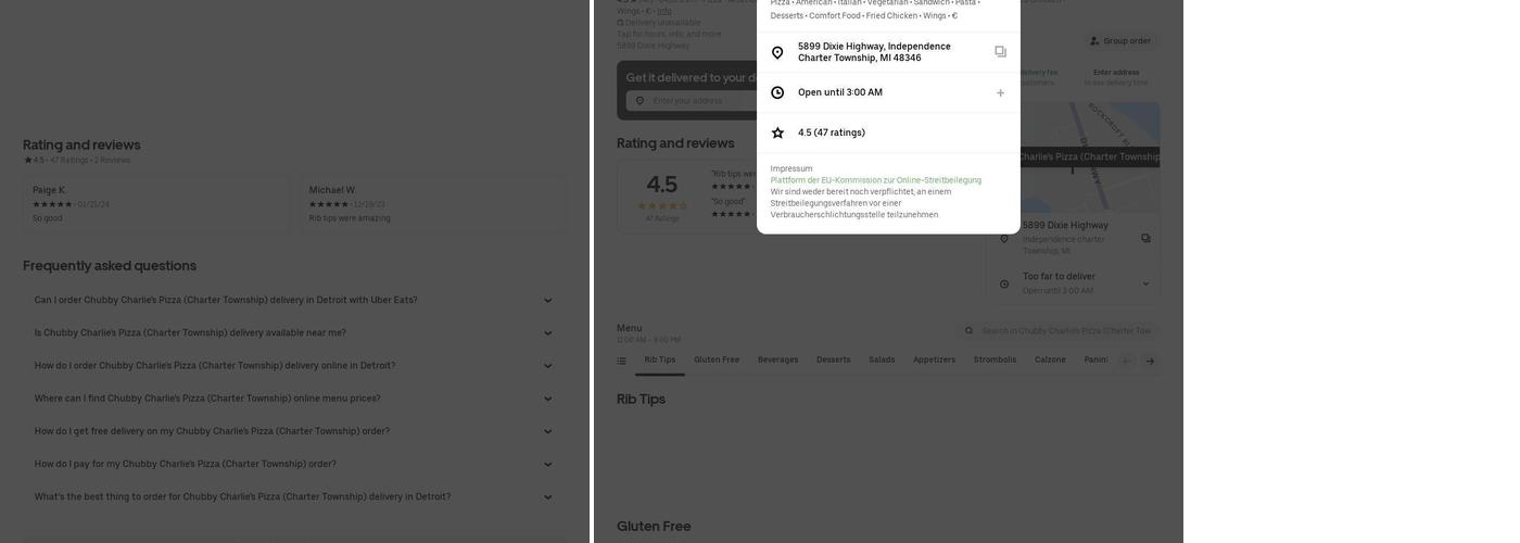 Chubby Charlie's Pizza Menu