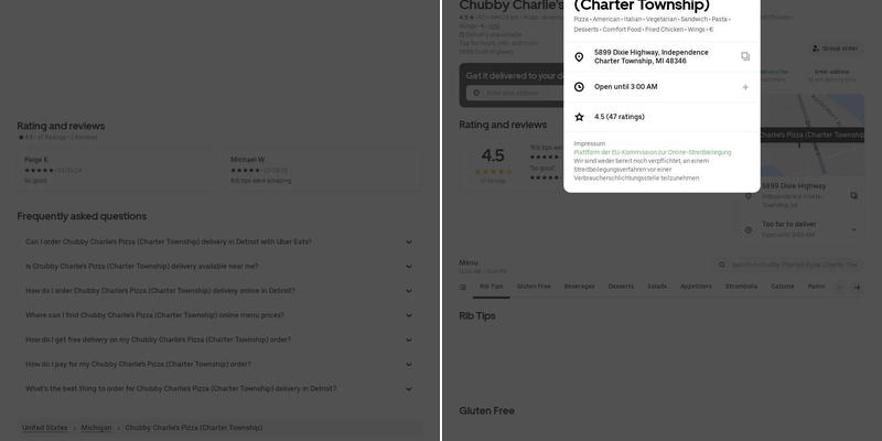 Chubby Charlie's Pizza Menu